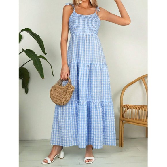 Blue Gingham Shirred Cami Dress - Picture 2 of 8